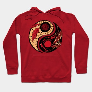 Red and Cream Feathers Yin Yang Hoodie